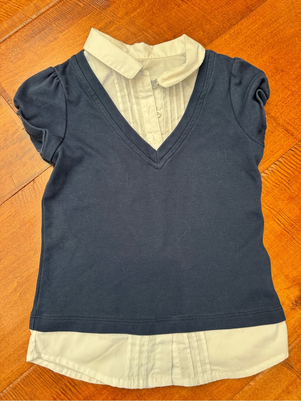 wonder nation Navy Layered-Look Short Sleeve Top with White Collar